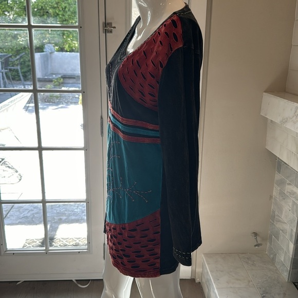 Boho Nepalese Embroidered Floral Black Multicolored Cotton Mini Dress Size Small - Picture 4 of 10